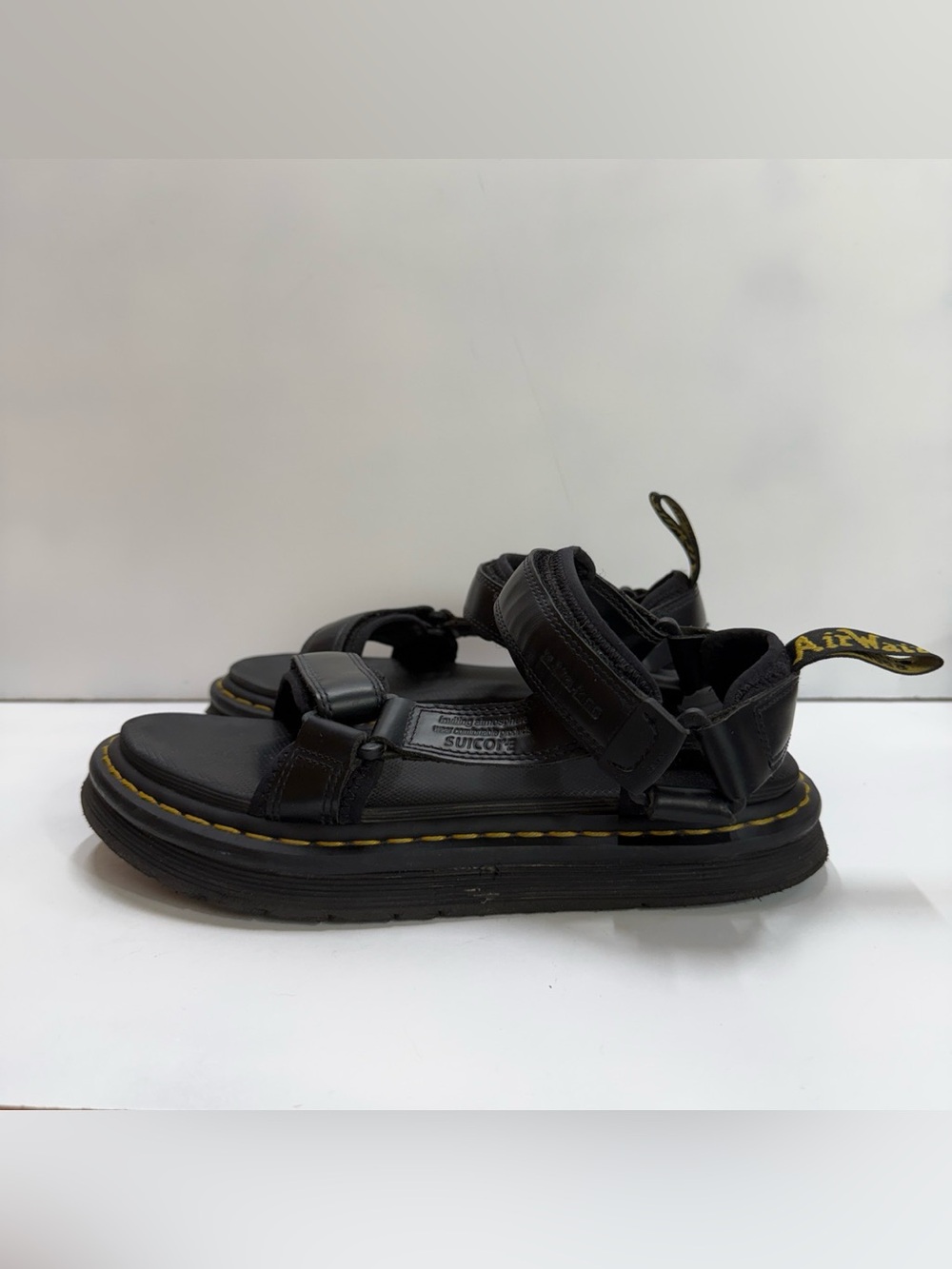 Suicoke x Dr. Martens Unisex Depa Black Leather Sandals with Adjustable Straps